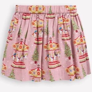 *New* Mini Boden Pink Carousel Print Christmas Tree Skirt Girls Size 9-10🎄